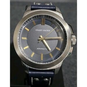 Grant Brown Aeronautic Quartz Blue Gold Dial 45 mm Case w/ Blue Leather GB9415B
